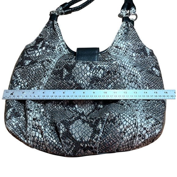 BRIGHTON Python Embossed Shoulder Bag Gray / Black Genuine Leather Braided Strap - Picture 6 of 13